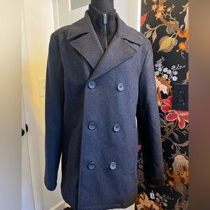 Kenneth Cole Reaction Men's Wool-Blend Double-Breasted Peacoat with Bib